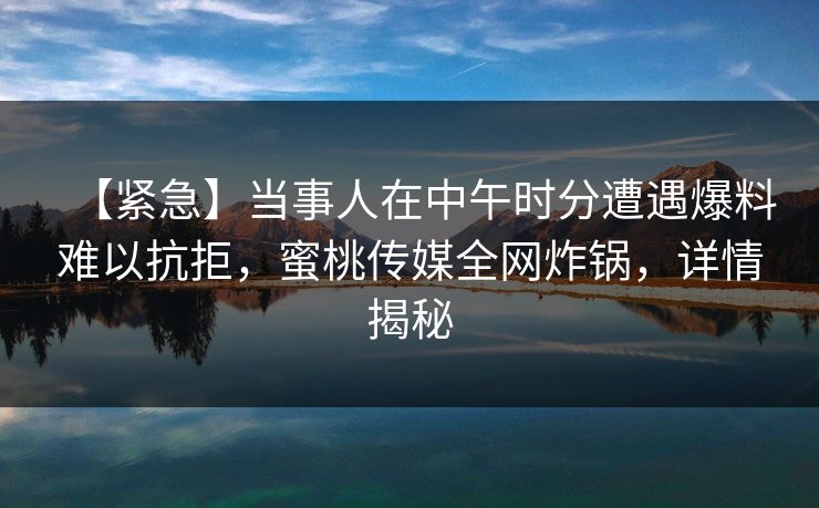 【紧急】当事人在中午时分遭遇爆料难以抗拒，蜜桃传媒全网炸锅，详情揭秘