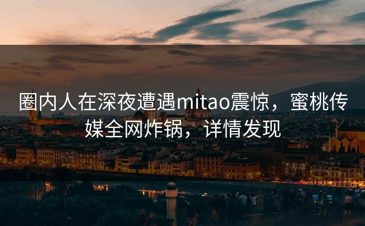 圈内人在深夜遭遇mitao震惊，蜜桃传媒全网炸锅，详情发现