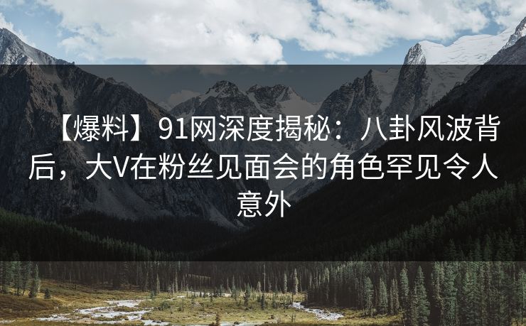 【爆料】91网深度揭秘：八卦风波背后，大V在粉丝见面会的角色罕见令人意外