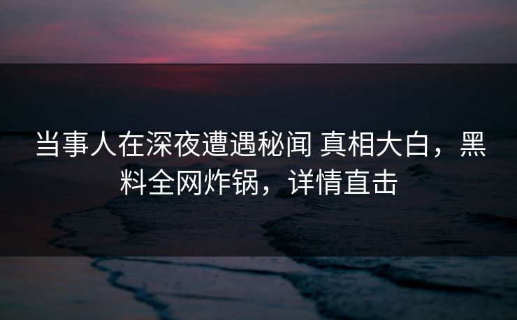 当事人在深夜遭遇秘闻 真相大白，黑料全网炸锅，详情直击